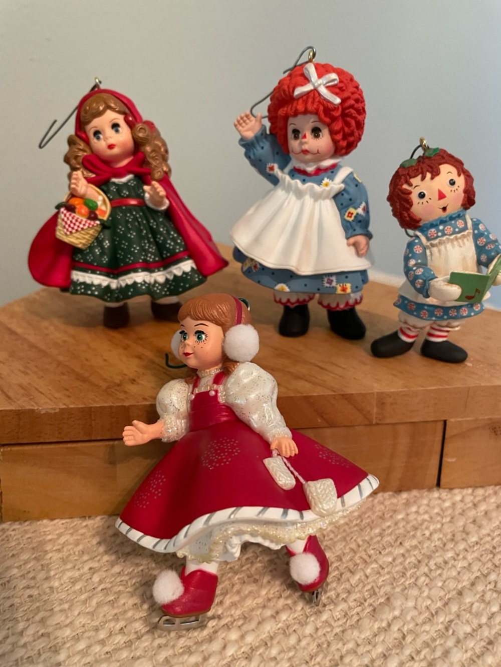 Hallmark Red & White Ice Skater Girl Ornament raggedy ann and Riding Hood
